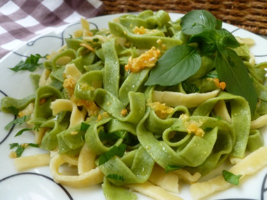 cheeseclotch over pastahay and strawwgarlic auberginesauceon spa 008