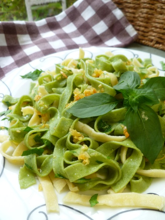 cheeseclotch over pastahay and strawwgarlic auberginesauceon spa 013