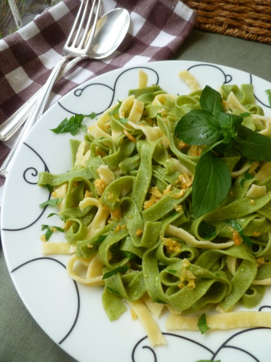 cheeseclotch over pastahay and strawwgarlic auberginesauceon spa 017