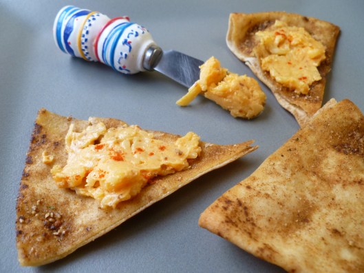 finger bowl more Edam spread on Pita chips 015