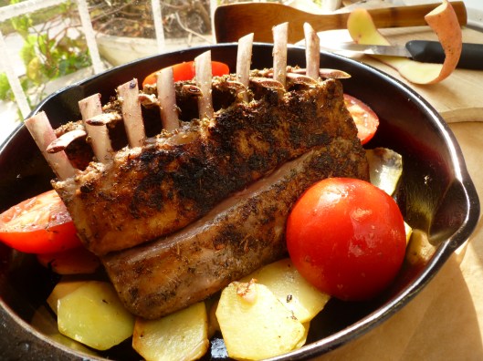 roasted shallot fig salad step rack of lamb 034