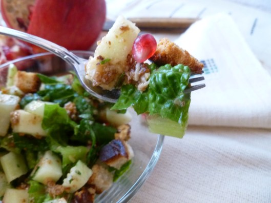 romaineapplecucumberitalianparsley salad with pomegranate seeds 035