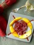 Braesola with mango caramelized wine baies roses last touch 045